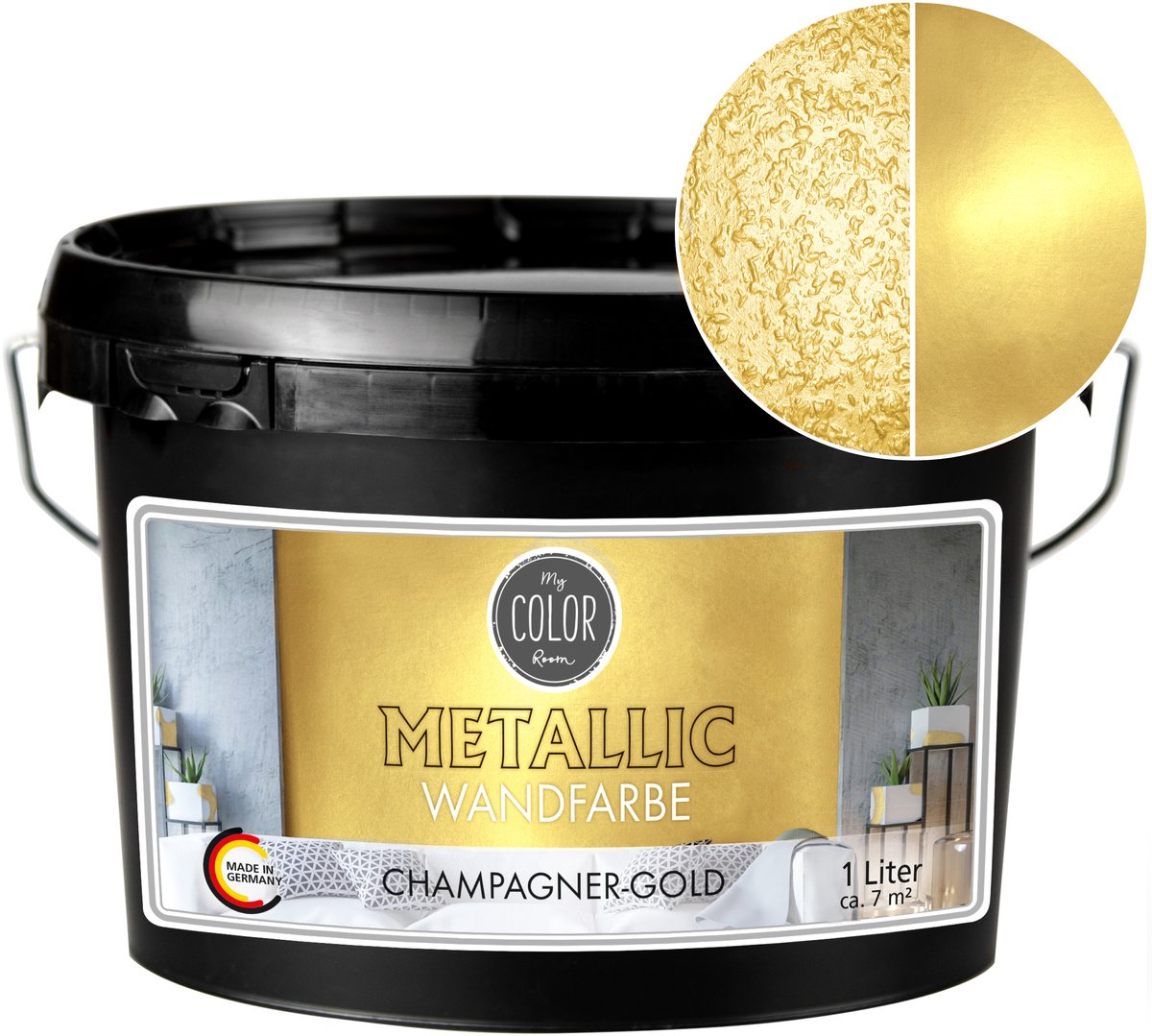 My Color Room Metallic Muurverf - Hoogglans Afwerking - Waterbasis - Terpentine vrij - Champagne Goud - 1 Liter