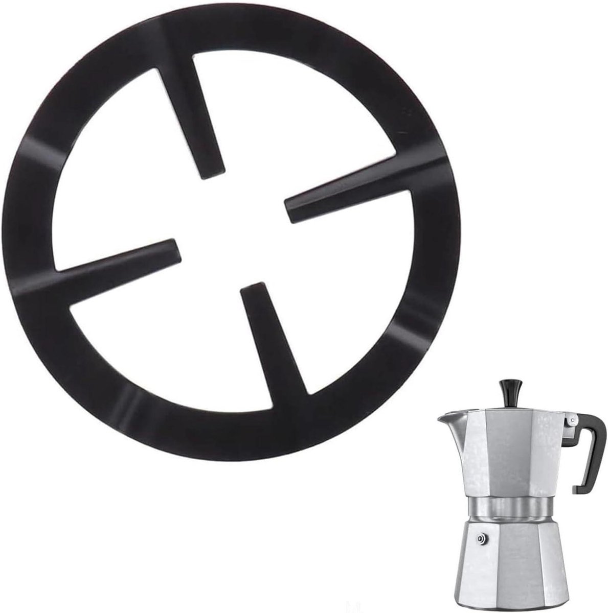 Mokka Pannenhouder - Gasring Reductiehouder - Koffie Zetten - Gietijzeren Stabiliteit - 13 cm Diameter - Zwart
