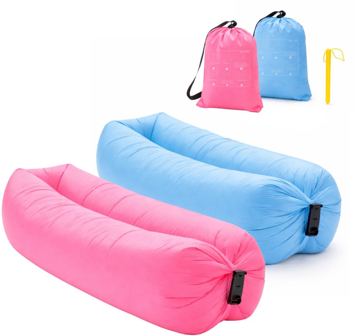 Vivva - 2 Stuks - Opblaasbare Sofa - Comfortabele Luchtbank 180x65 cm - Inclusief Draagtas - Draagbare Loungebank voor Camping, Strand & Tuin - Blauw en Roze - COMFYAIR