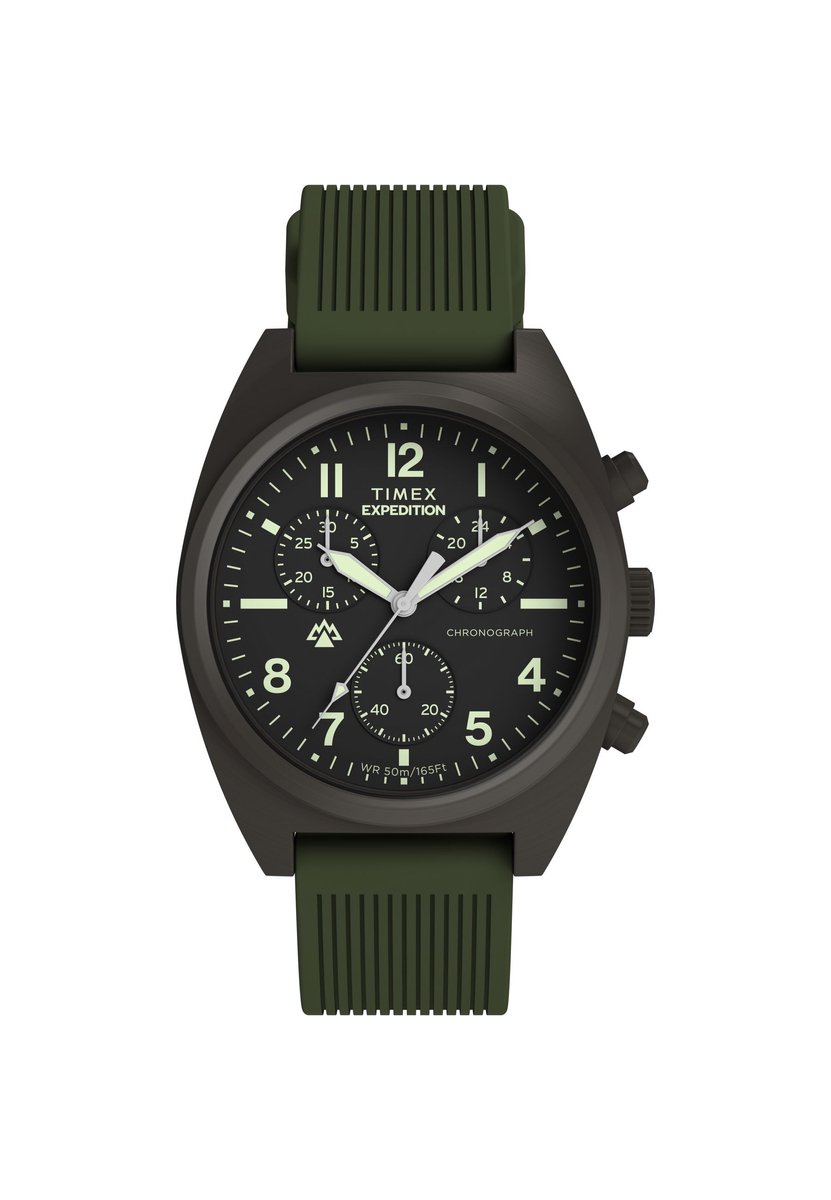 Timex Expedition® Capstone Chronograph Quartz Analoog Horloge Groen Kast: 100% Roestvrij Staal | Armband: 100% Siliconen 41 mm TW2Y61000AJ, TW2Y61100AJ
