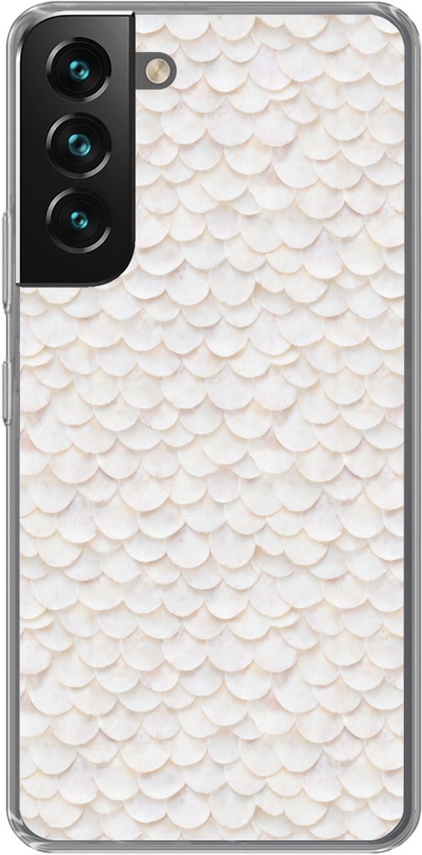 Telefoonhoesje Geschikt voor Samsung Galaxy S22 hoesje - Schubben - Wit - Elegant - Siliconen Telefoonhoesje Telefoonhoesje