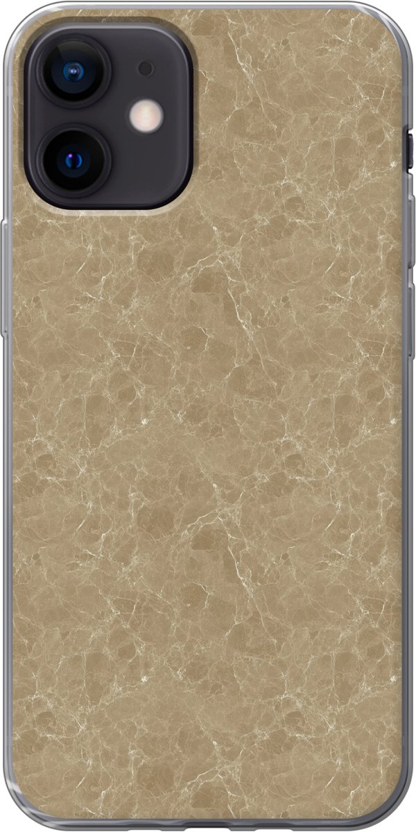 Telefoonhoesje Geschikt voor iPhone 12 mini hoesje - Beige - Marmer print - Witte aders - Siliconen Telefoonhoesje Telefoonhoesje