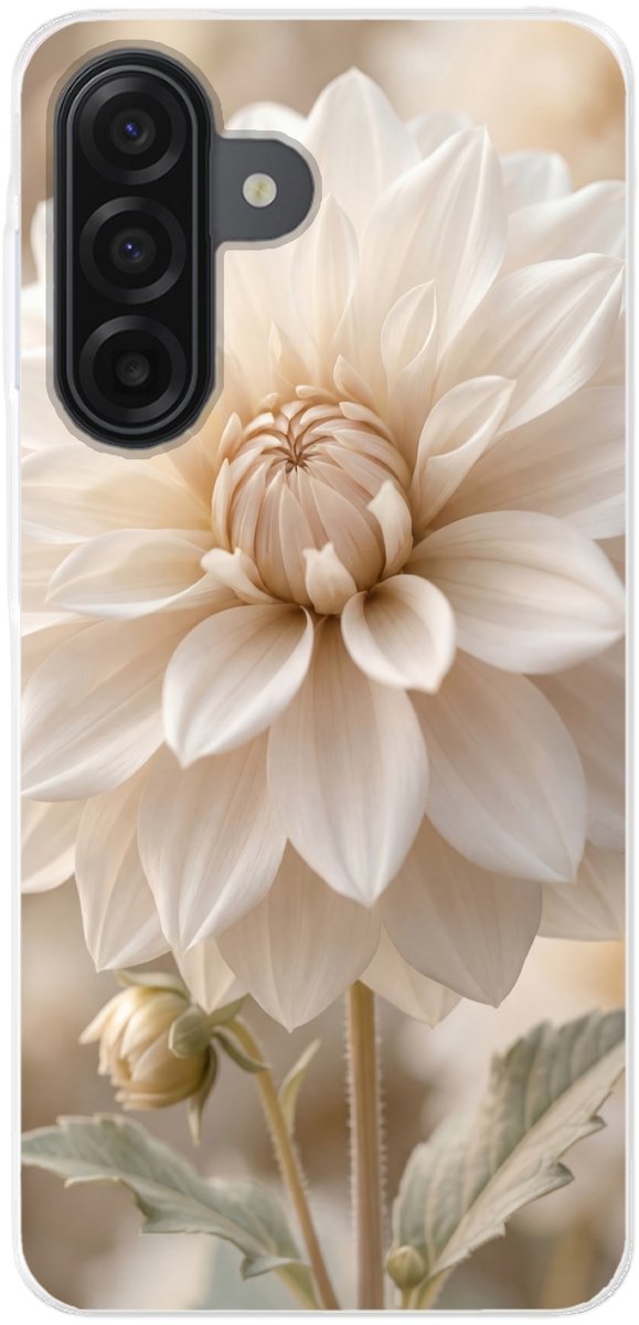 Telefoonhoesje Geschikt voor Samsung Galaxy A17 hoesje - Bloem - Dahlia - Wit - Siliconen Telefoonhoesje Telefoonhoesje