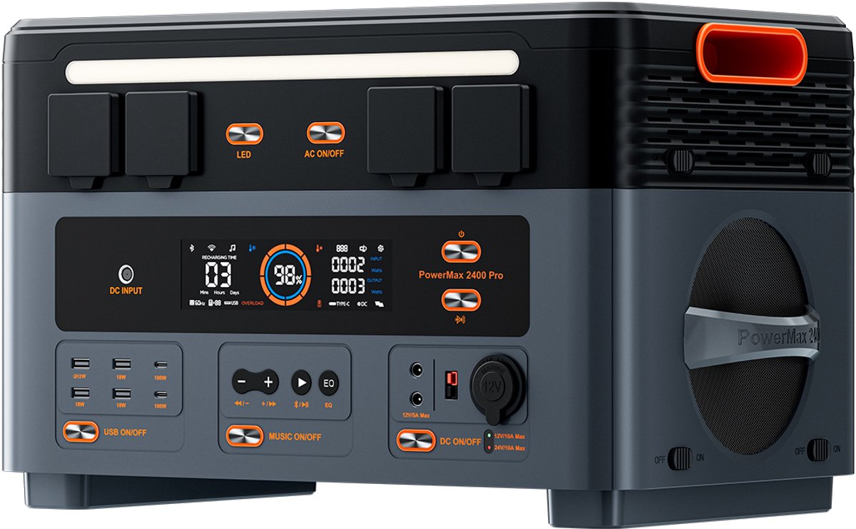 OSCAL PowerMax 2400 Pro Draagbaar Energiestation - 2400Wh LiFePO4 Uitbreidbare Zonnegenerator - Met 4 x AC-stopcontacten voor Reizen Kamperen