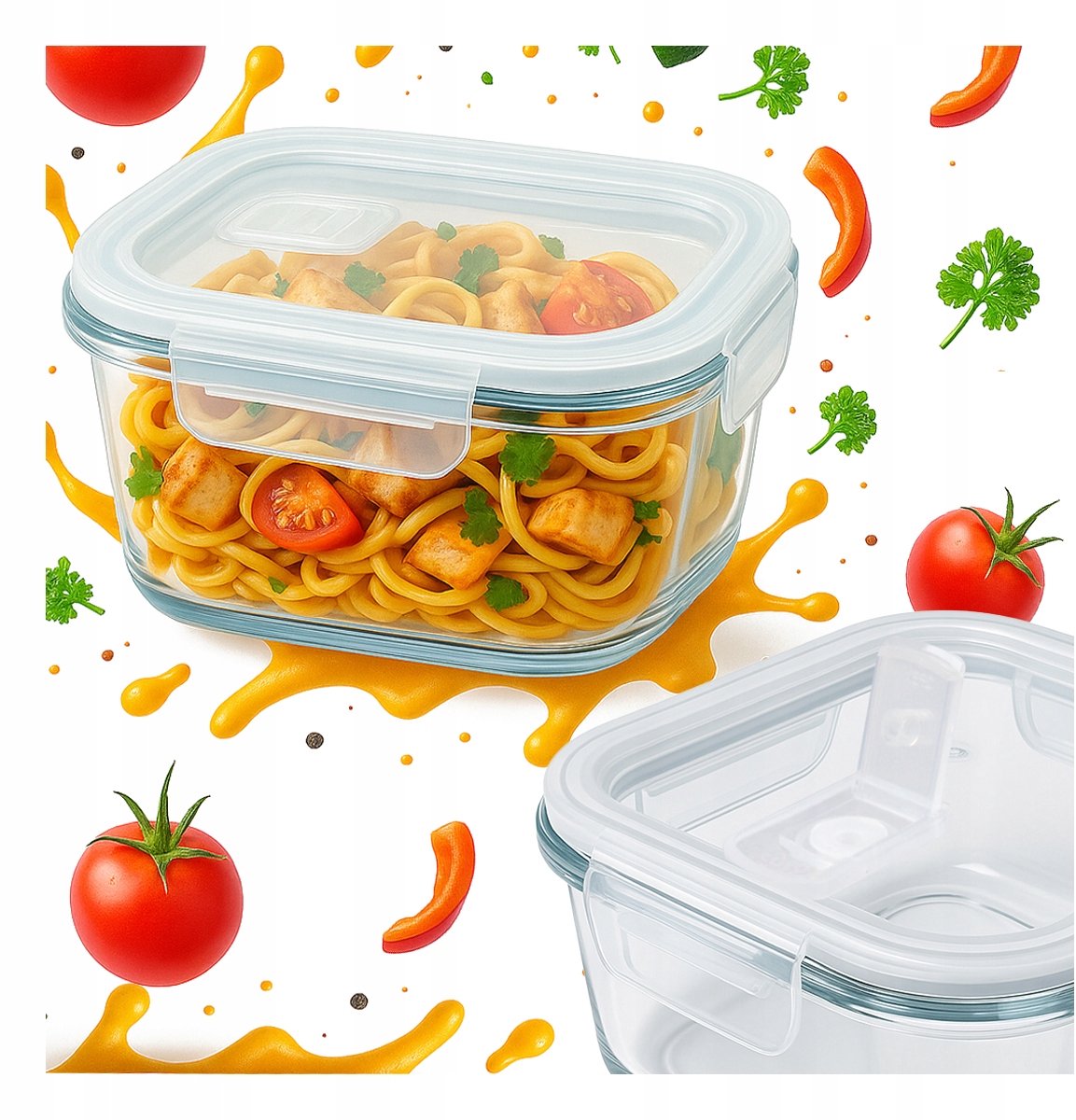 Bimberek Serie - Lunchbox - Glazen Container - 520 ml - Hermetische Deksel