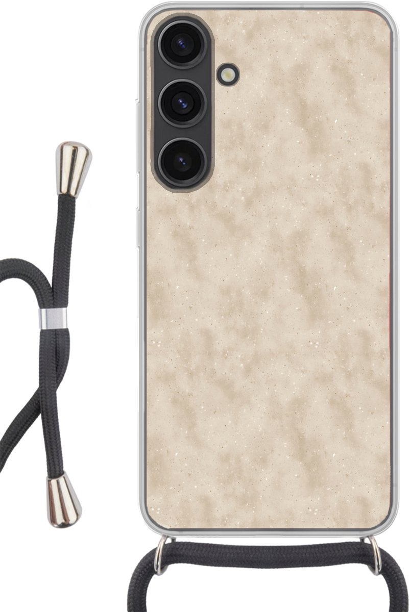 Telefoonhoesje Geschikt voor Samsung Galaxy S24 Plus - Structuur - Spikkels - Beige - Siliconen - Crossbody - Backcover met Koord - Telefoonhoesje met koord - Hoesje met touw Telefoonhoesje