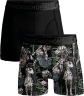 Zwarte Muchachomalo boxershorts met opdruk van dalmatiërs en groene ornamenten.