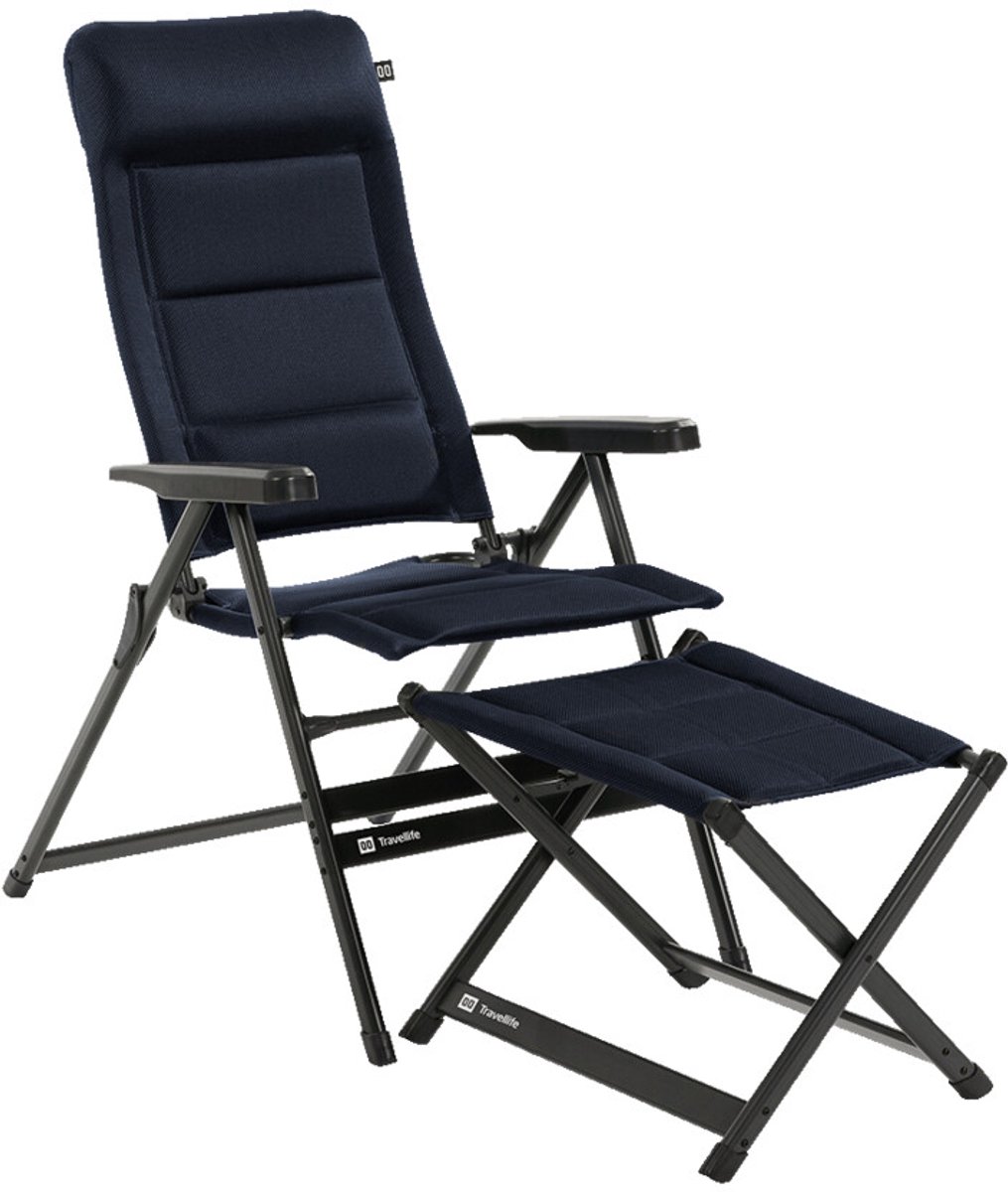 Travellife Barletta Campingstoel Comfort XL Blue met voetenbank - Rugleuning in 7 standen verstelbaar - Extra brede zitting - Complete set