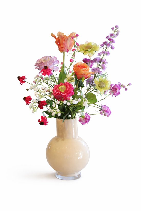 Flower Junkie - Fleurs artificielles - Bouquet de Fleurs en soie - Bouquet champêtre - 60 cm de haut - 10 tiges - Joyeux été - Pivoine - Anémone - Clématite - Cosméa - Printemps - Fausses fleurs