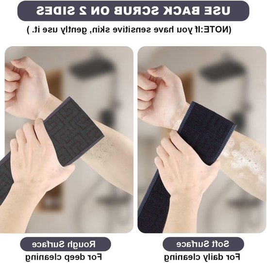 Exfoliërende Rugschrobber voor Douche, 37 Inch Achterwasborstel met Handvatten, Zachte Bad Scrub voor Mannen en Vrouwen, Dubbelzijdige Exfoliërende Wasdoek voor Lichaam en Huidverzorging — afbeelding 4