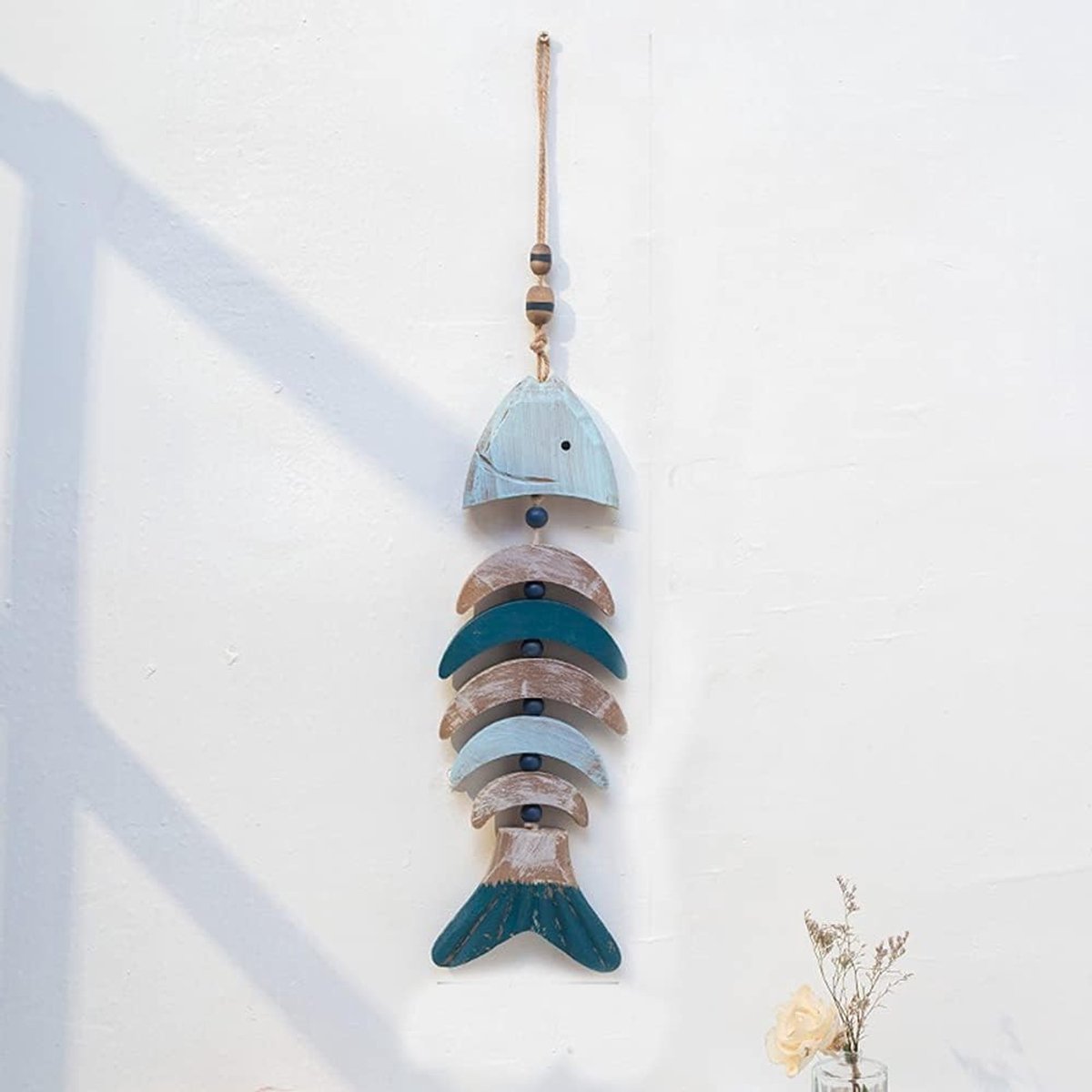 Retro Mediterrane Houten Vissenhanger, Decoratieve Wanddecoratie voor Thuis, Maritieme Stijl, Ruimteversiering, Unieke Accessoire voor Appartement en Studentenhuis