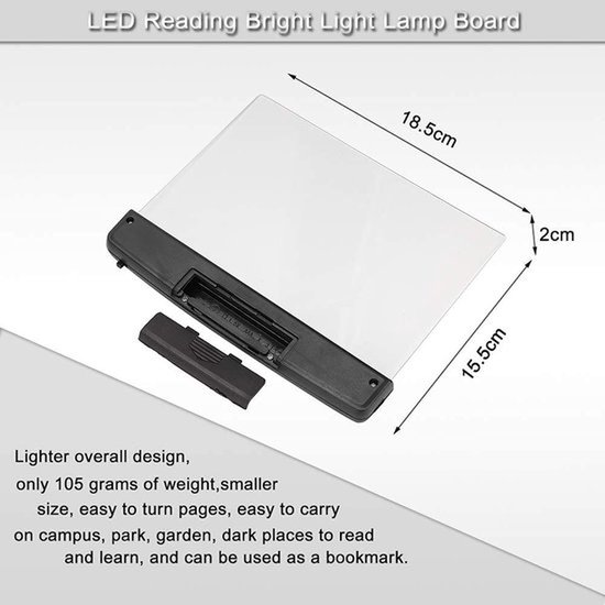 Leeslampje LED - Oogvriendelijk Draadloos Dun Boekenlampje - Vlakke Plank voor Nachtlezen - Zelfstandig Boeklezen - Wit — afbeelding 3