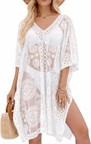Strandjurk - Badpak Cover Up - Strand Sarong Cover Up - Dames Sarong - Bikini Cover Up - Makkelijk te dragen - Zwemkleding - Dames - voor Strand, Zwembad, Cruise, Reisvakantie en Feest - wit