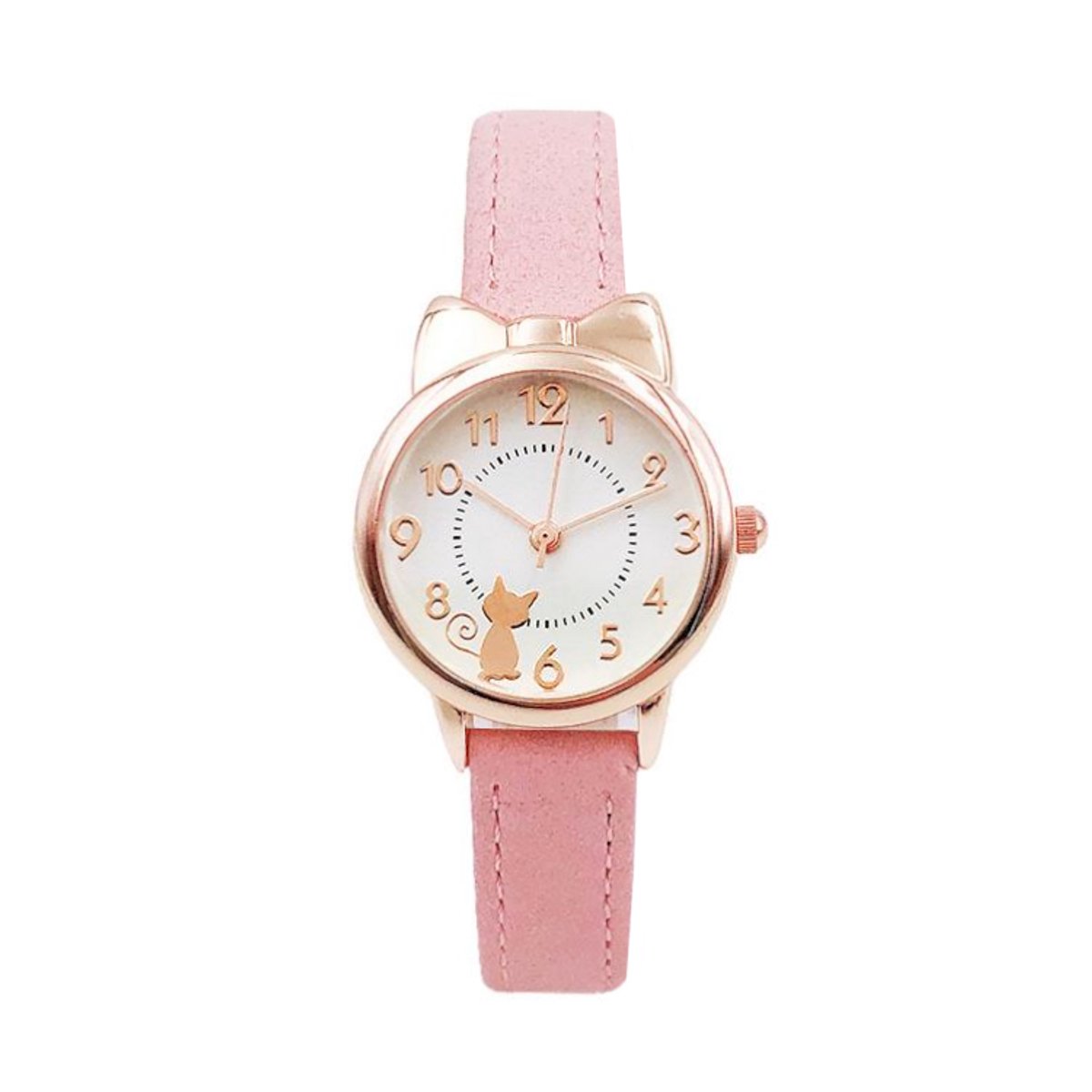 Kinder Horloge - Strikje Poesje Roze | Kunstleer | Ø 30 mm | Fashion Favorite