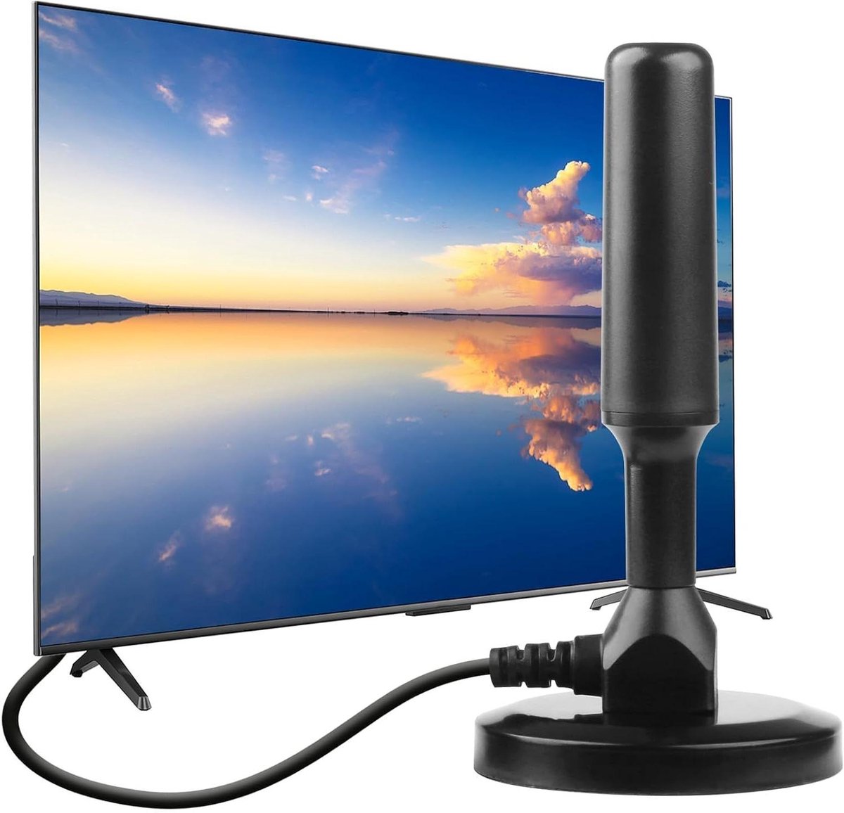 Tv-antenne binnen - DTT-antenne TNT - Kijken van zenders - Magnetische basis - 3M kabel - Zwart