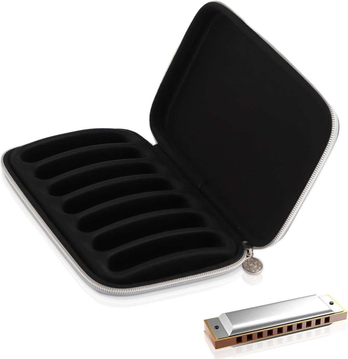 Harmonicas - PU Leather Zwarte Harmonica Opbergcase met Ritsopslag voor 7 Harmonicas