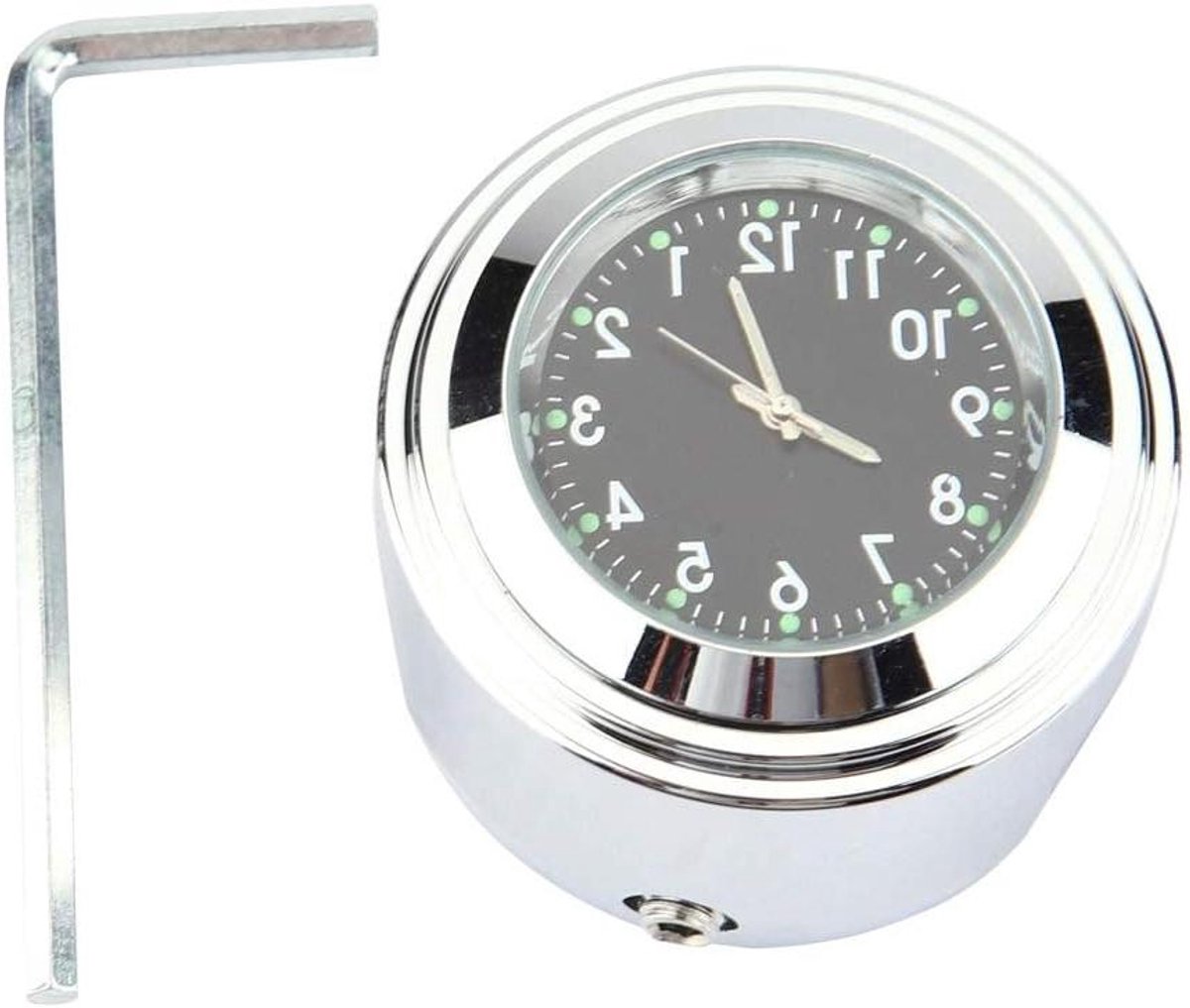 Motorfiets Stuurklok - Klok Motor Stuur Accessoire - Rijtijd Bijhouden - Galvanische Afwerking - 22-25 mm - Zwart