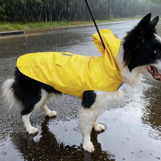 Lichte en Ademende Hondenregenjas met Capuchon, Reflecterende Details en Verstelbare Band voor Kleine en Middelgrote Honden (Geel) — afbeelding 4