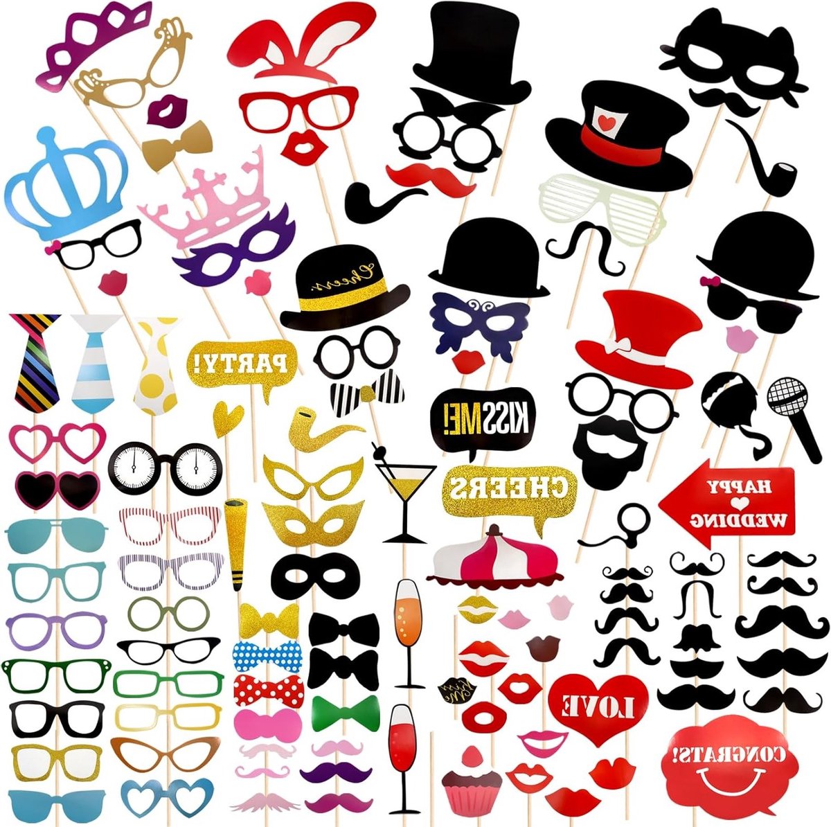 58-delige Fotoprops Set voor Feestjes - Accessoires voor Kerst, Bruiloften en Valentijnsdag Fotobooth Props