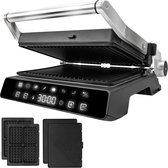 AoraKitchen Contactgrill - 180º Uitklapbaar - PFAS Vrij - Grill Apparaat met 6 Uitneembare Platen - Wafelijzer - Tosti Ijzer - 2000W