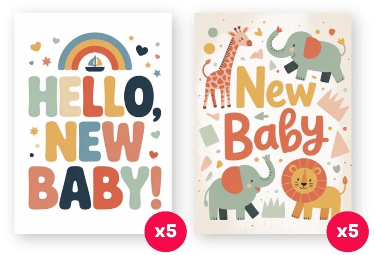 Greetz - 10 geboortekaartjes met enveloppen - Geboorte - Baby - Wenskaarten