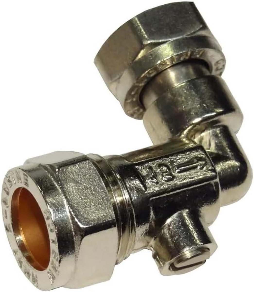 Servicekraan Hoek - Isolatiekraan Serviceventiel - Waterleiding Afsluiten - 1/4 Draai Bediening - 15mm x 1/2 inch - Chroom