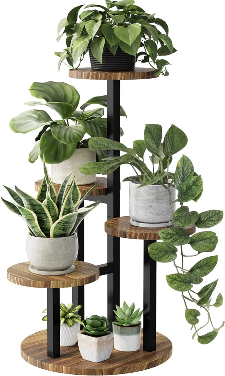 Bamworld Hoek plantentafel voor kamerplanten, groot rek van hout en metaal, 4 niveaus, tuinaccessoires voor woonkamer, balkon, terras