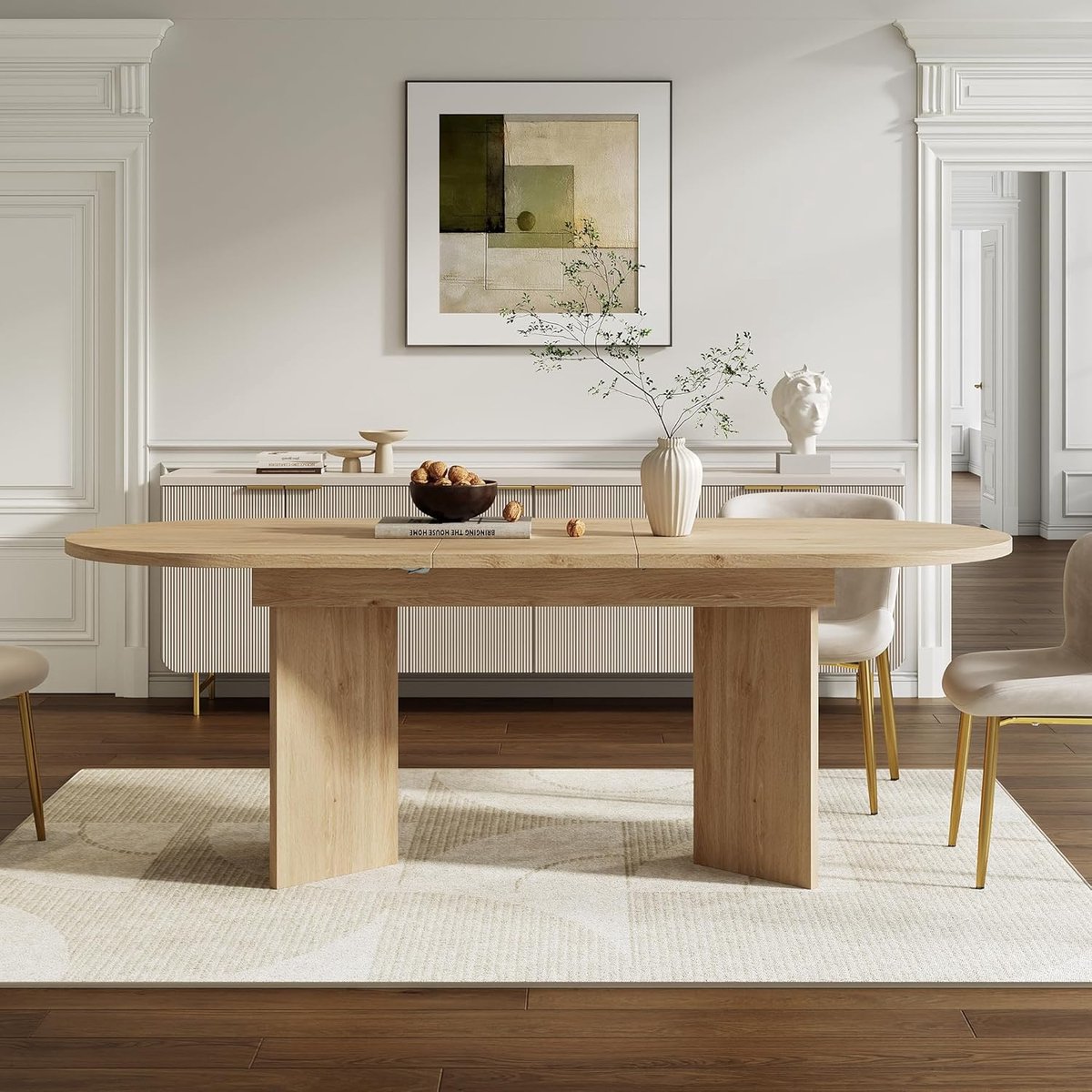 Luxe Uitschuifbare Eettafel Ovaal - 160/200 cm x 90 cm - Walnoot Kleur - Scandinavisch Design Keukentafel voor 4 tot 8 Personen
