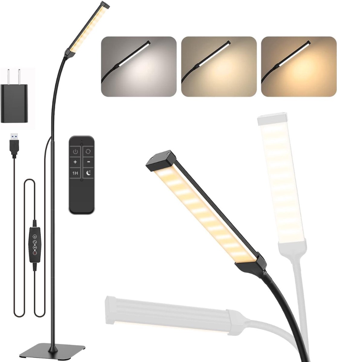 HEZIVO® Stalamp LED - Vloerlamp Woonkamer - Hoeklamp met Afstandsbediening - Sfeerlamp Slaapkamer - 3 Kleurstanden - 3000K-6000K