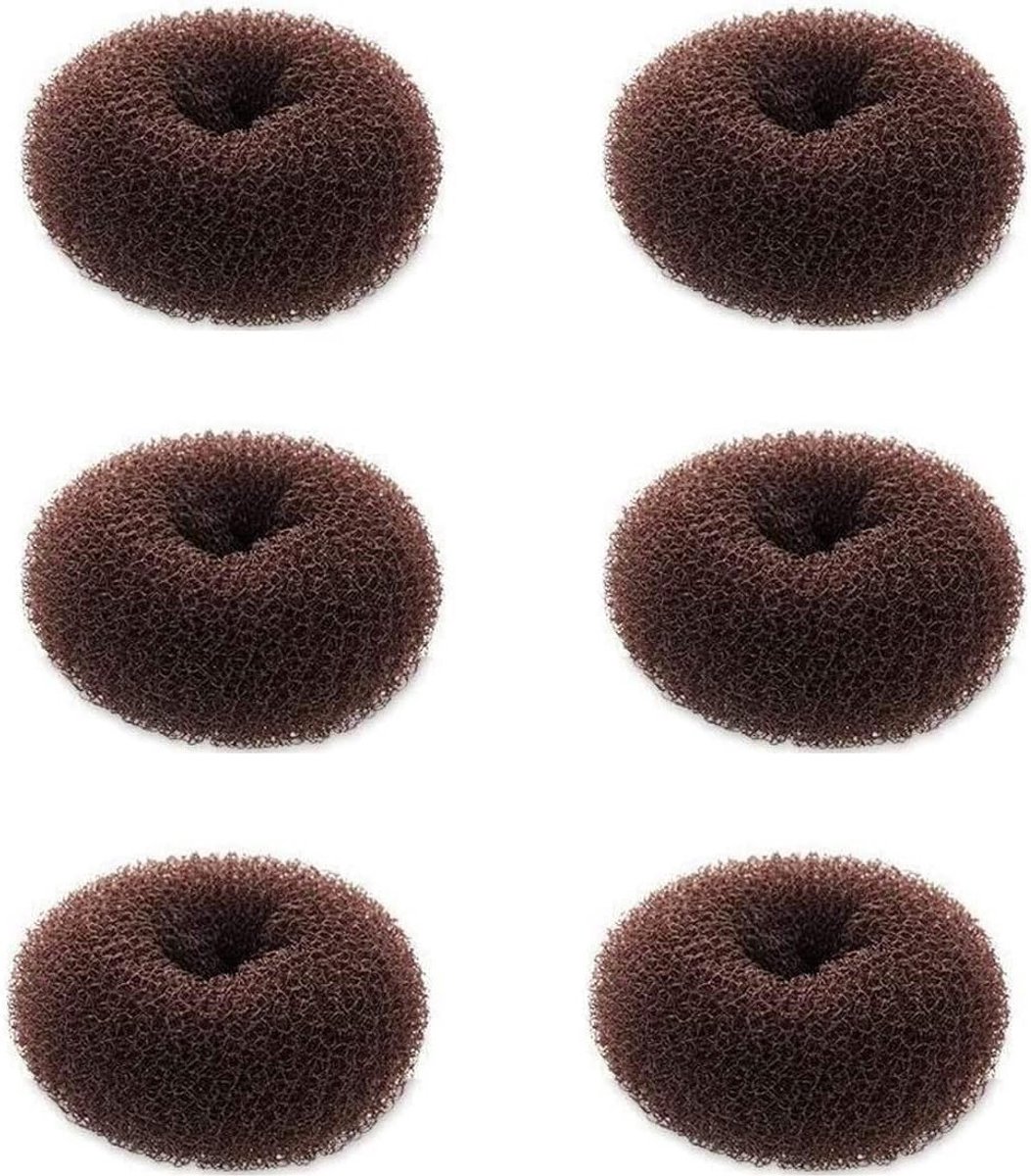 Extra kleine haarbun maker voor kinderen, 6 stuks chignon haardonut, mini haardonut shaper voor kort en dun haar, kleine maat 2,4 inch, donkerbruin, ideaal voor feestjes en dagelijks gebruik