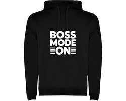 Zwarte Hoodie BOSS Mode On geplaatst tussen streepjes make it work - Zelfsport - Humor Maat L