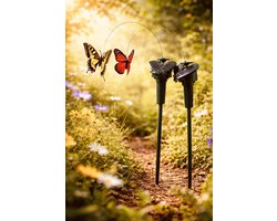 Vlinders die vliegen op solar zonne energie (werkt ook met batterij als er geen zon is). levensechte decoratieve fladderende vlinder op solar voor u thuis of in de tuin.prijs is per 2 sets