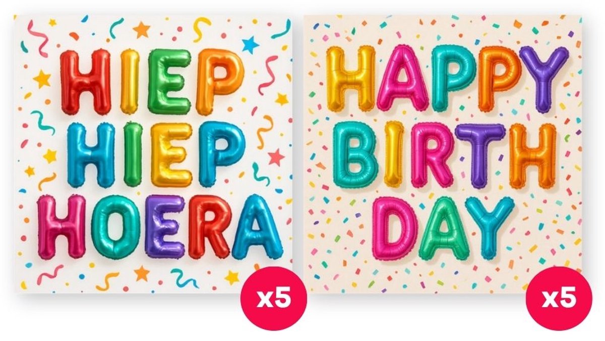 Greetz - 10 verjaardagskaarten met enveloppen - Hiep, Hiep, Hoera - Verjaardag - Wenskaarten