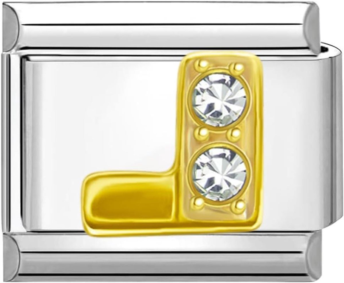Italiaanse Bedel L - Schakelbedel Zirkonia - Armband Personaliseren - Roestvrij Staal - 9 mm - Goud