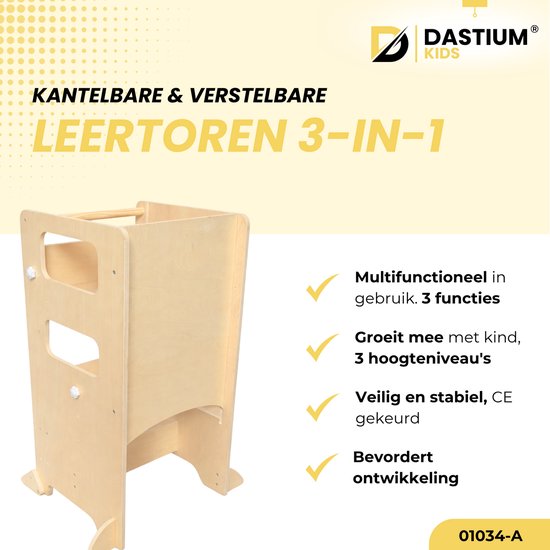 Houten 3-in-1 leertoren met verstelbare hoogtes en CE-goedkeuring.