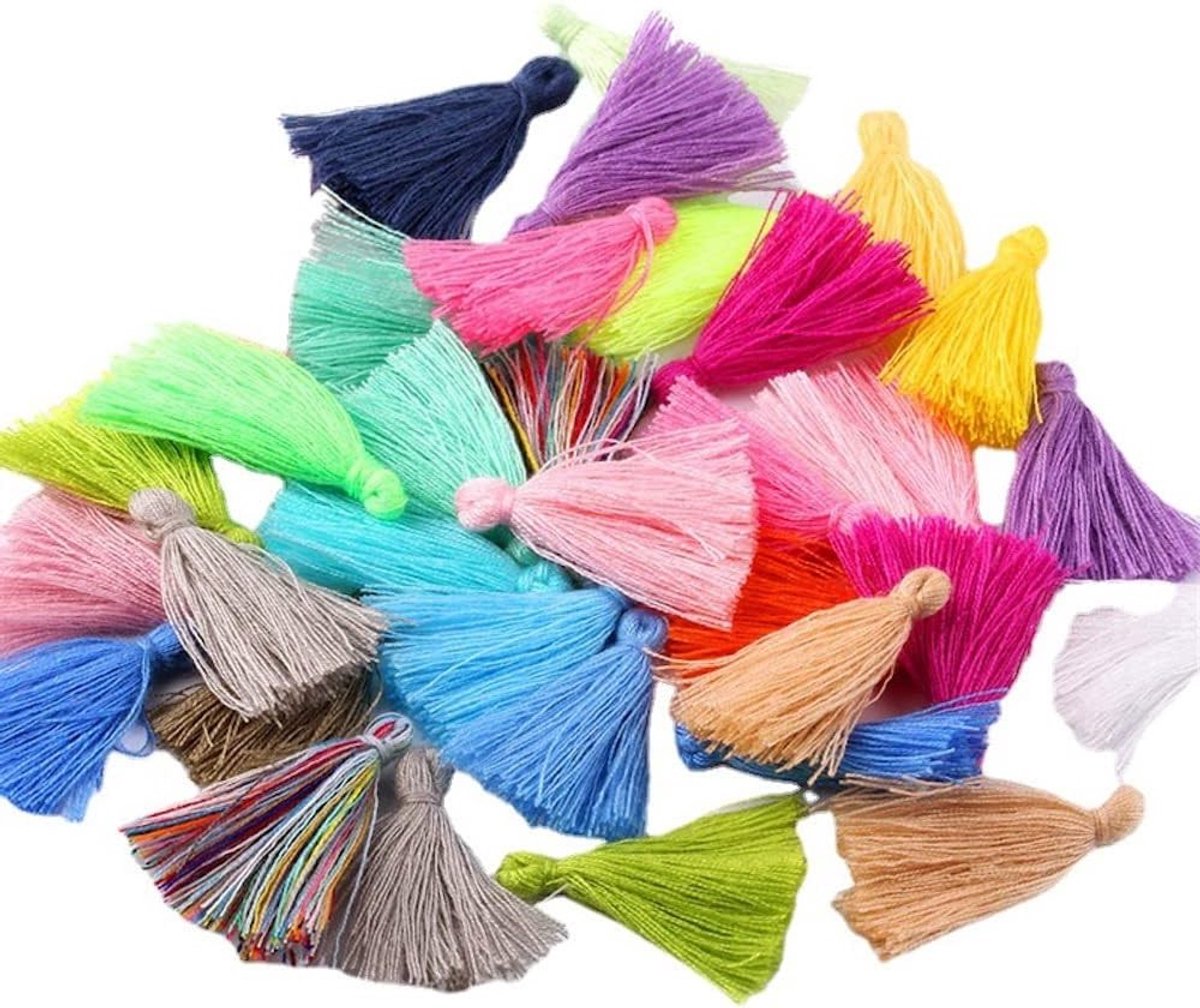 100 Stuks Mini Franje 3 cm Handgemaakte Katoenen Franje Hangers voor DIY Tassen, Sieraden en Knutselprojecten in Kleurrijke Variaties