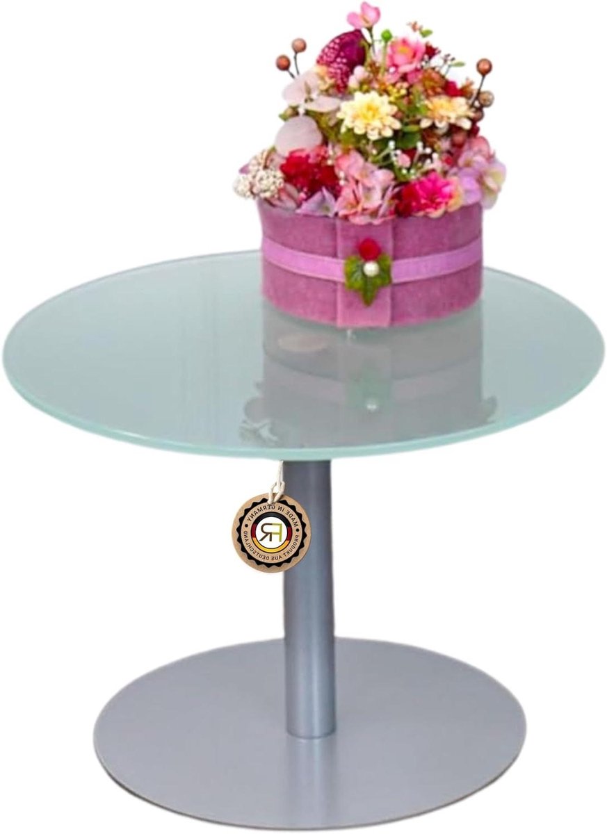 Bijzettafel Rond - Salontafel Hoektafel - Woonkamer Decoratie - Melkglas Veiligheidsglas - Ø40 x 30cm - Zilver Metaal