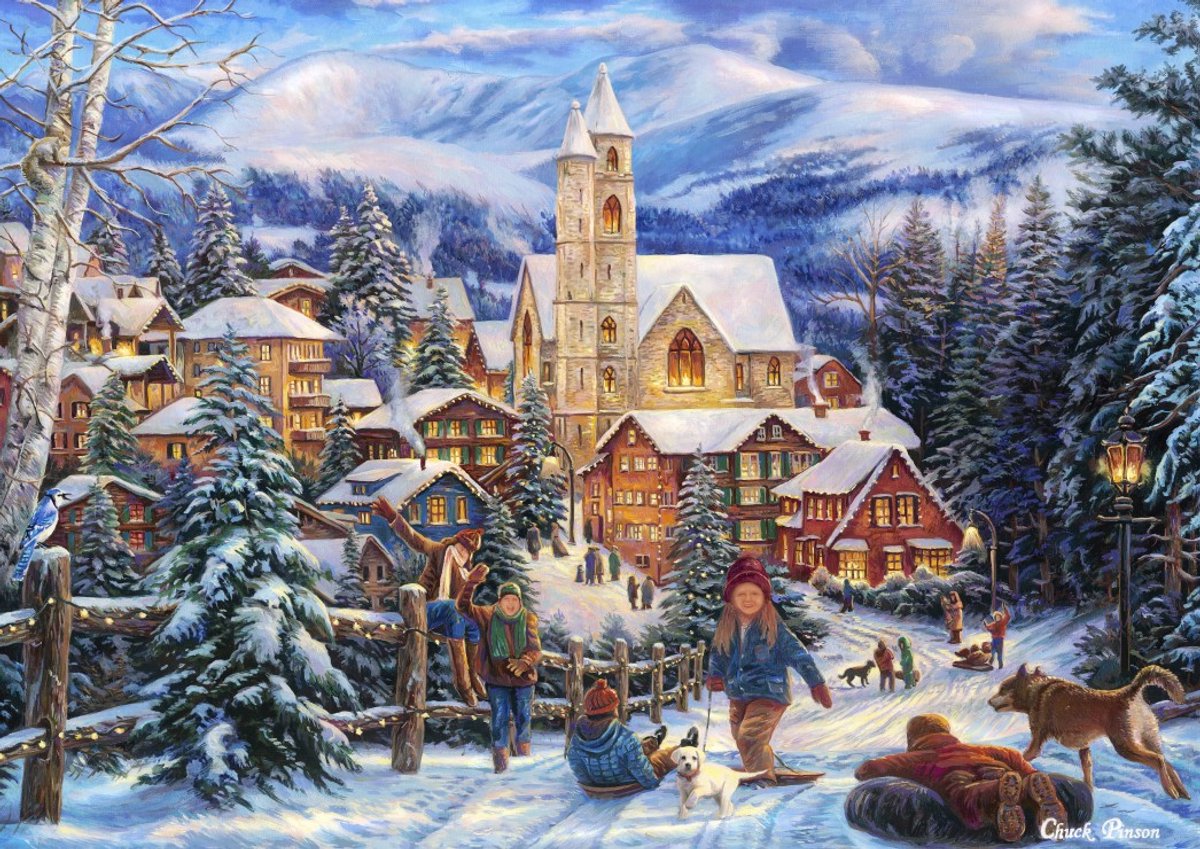 Grafika puzzel Chuck Pinson - legpuzzel Sledding To Town - 2000 stukjes.