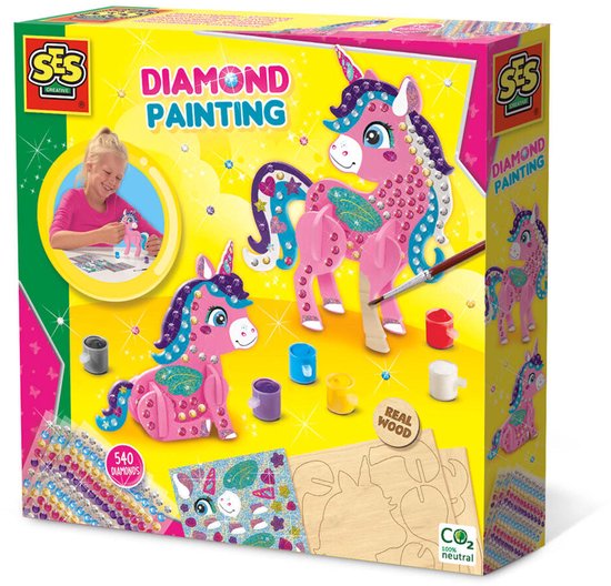 SES Creative - Hobby Pink - Diamand Painting - 3D Unicorns - Knutselen Meisjes - 540 Diamant Stickers - Vanaf 5 jaar
