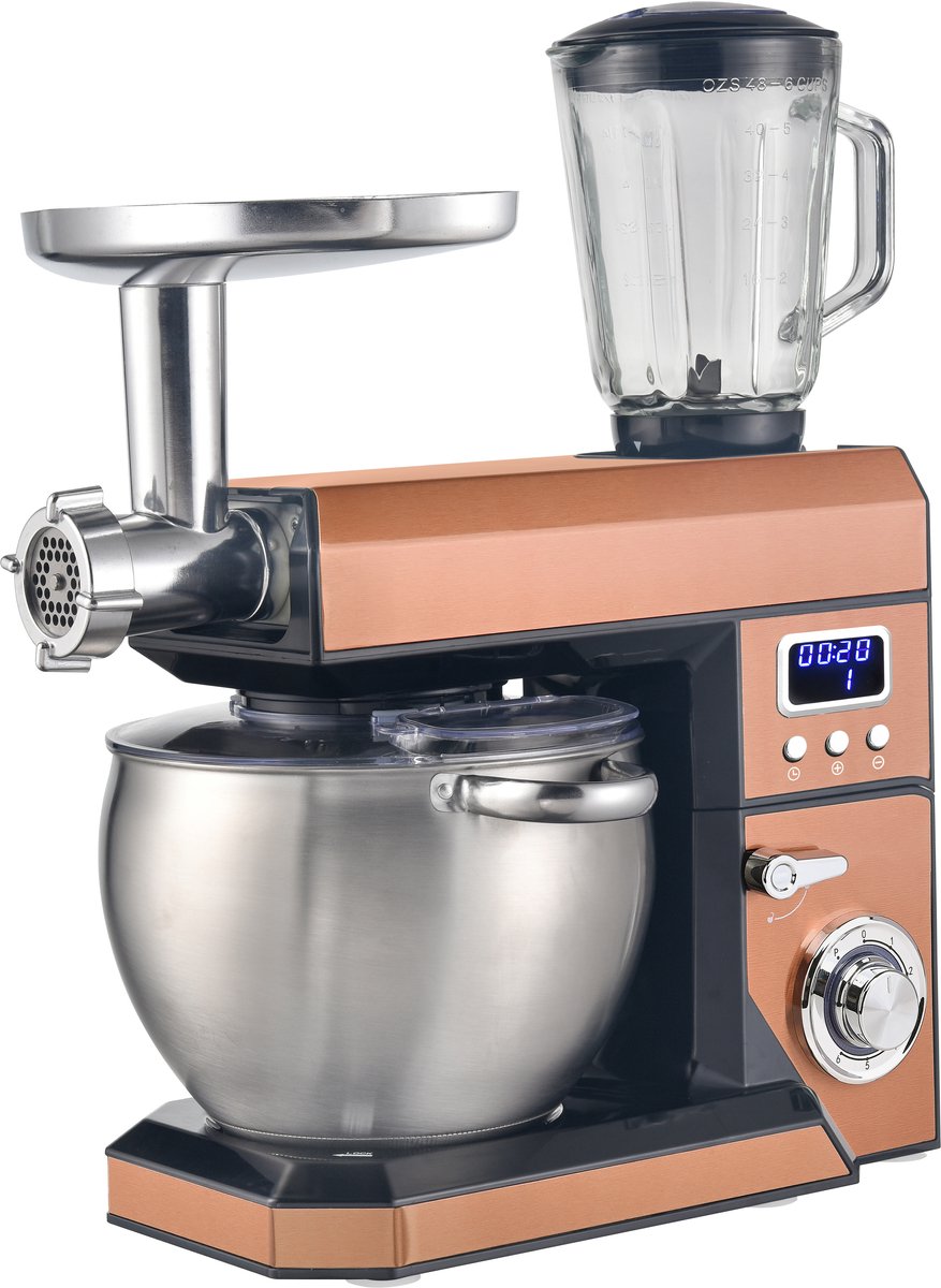 Swiss Haus® KM2285BG Keukenmachine - 1500W Keukenrobot – 8.5L RVS Mengkom – Met Blender 1.5L & Vleesmolen – Foodprocessor met Timer & LED Display – Koper — afbeelding 1