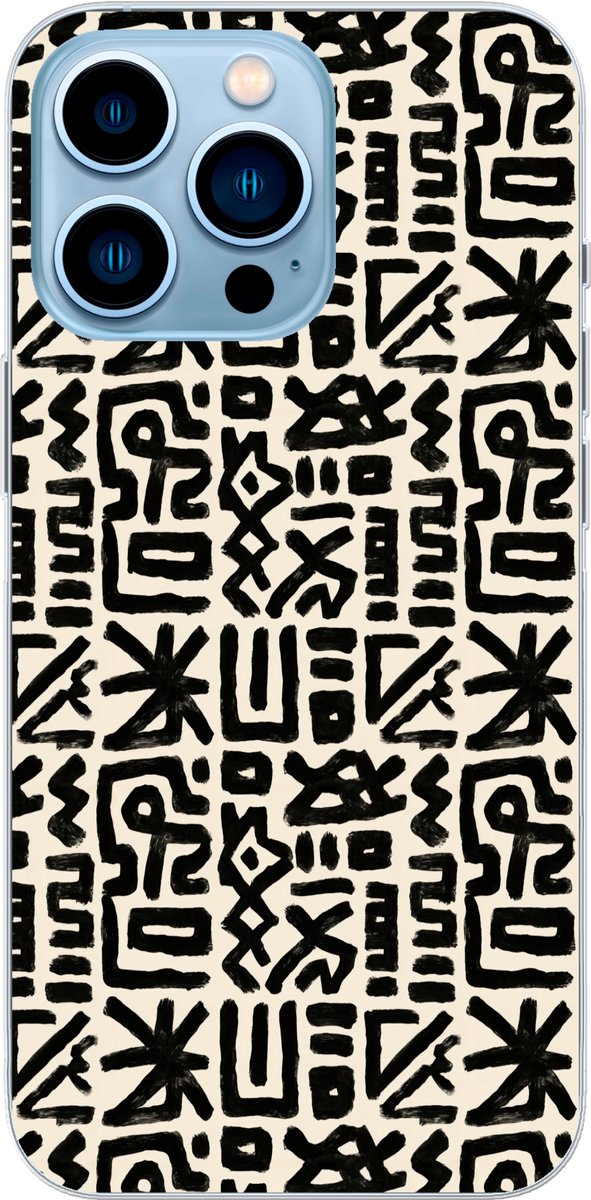 Telefoonhoesje Geschikt voor iPhone 13 Pro hoesje - Geometrisch - Figuren - Zwart - Siliconen Telefoonhoesje Telefoonhoesje