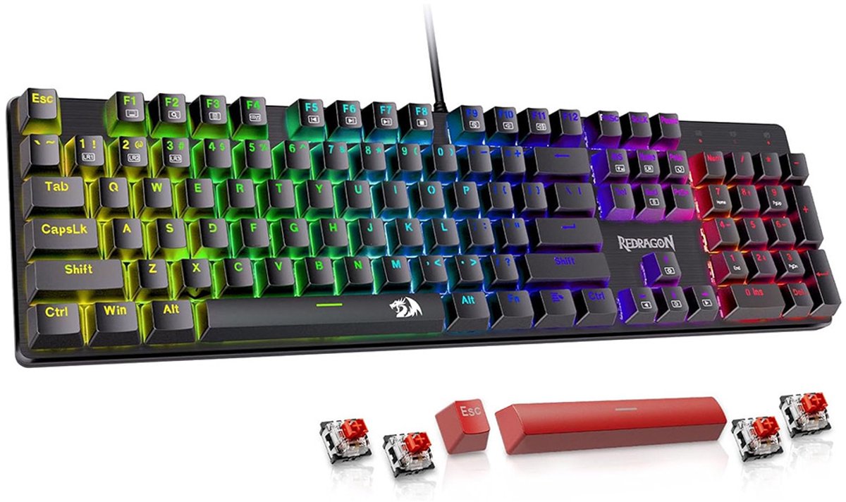 Redragon K671 104-toetsen mechanisch toetsenbord met regenboog achterverlichting - Red Switch, US-indeling - Zwart