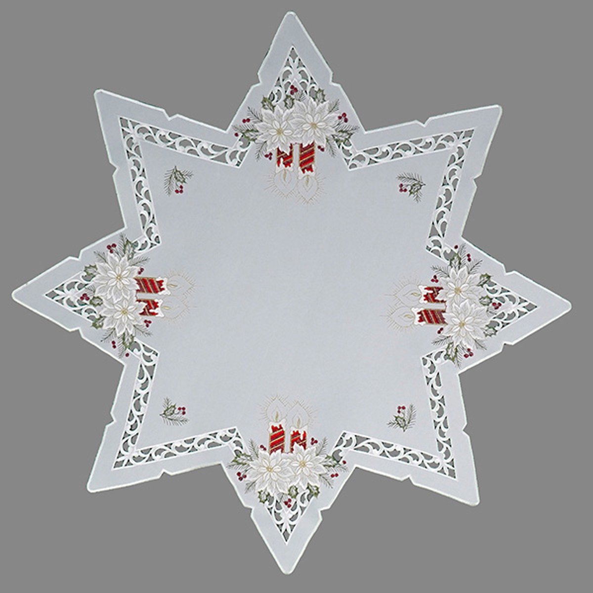 Tafelkleed - Kaarsen - rood met dennenappel - Ster 85 cm