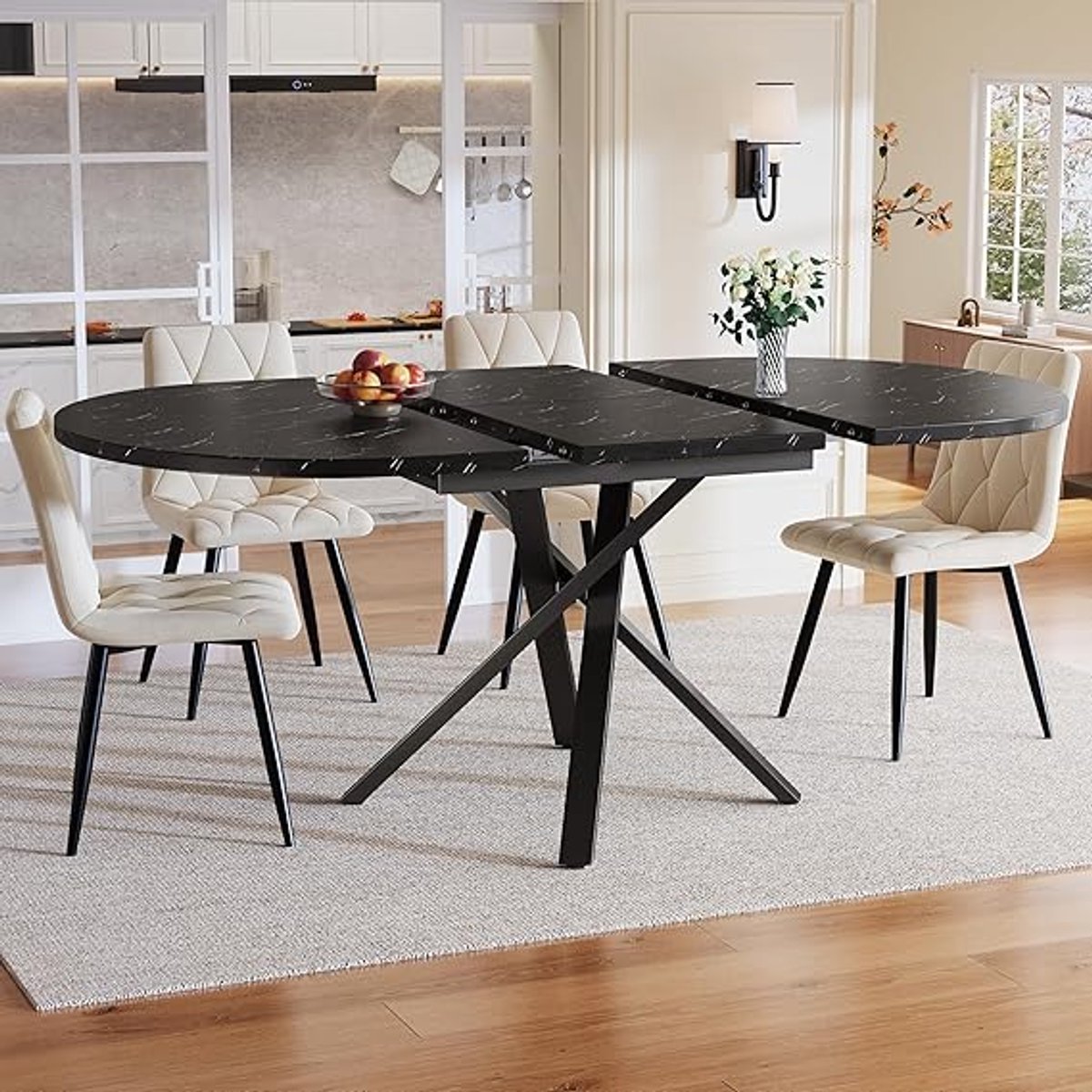 Uitschuifbare Ronde Eettafel 118–158 cm Zwart Ovaal Transformeerbaar Design Moderne Keukentafel & Balkontafel Ruimtebesparend