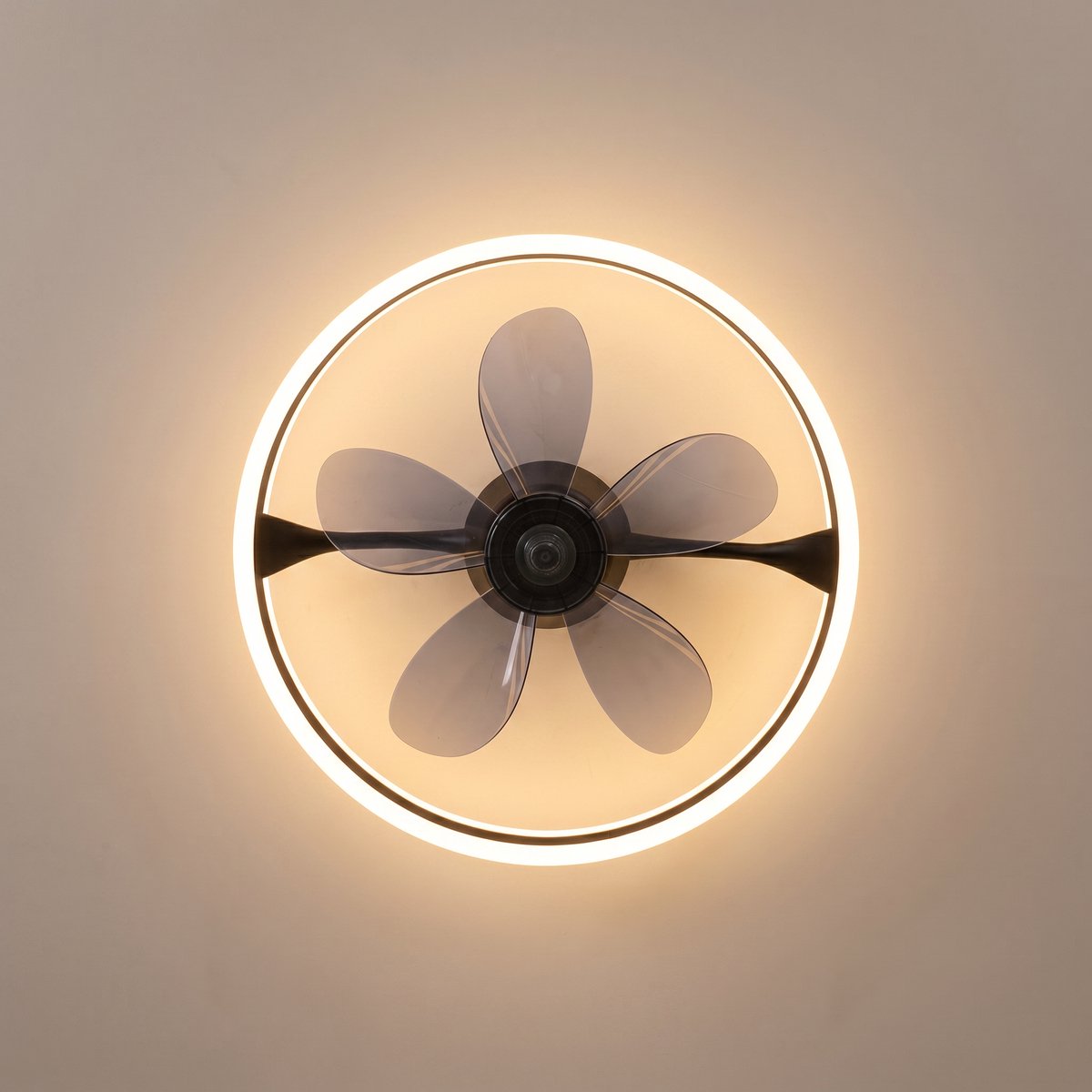 Plafondventilator met verlichting - Zwart - LED Ring 32W - Ø 50cm - Fluisterstil - App & Afstandsbediening - Dimbaar - Plafondlamp woonkamer - Plafonniere slaapkamer - Plafondlampen - Ventilator plafond thumbnail 2