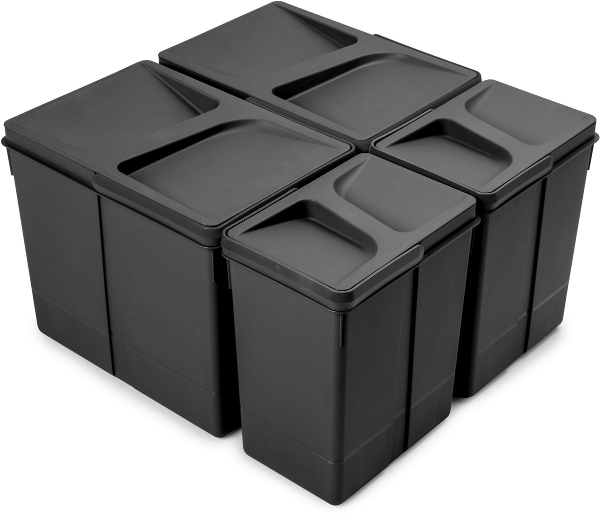 Emuca Kit van Recycle keukenlade prullenbak kit Recycle hoogte 266mm, 3x15liter, 2x7liter, Plastic, Zwart