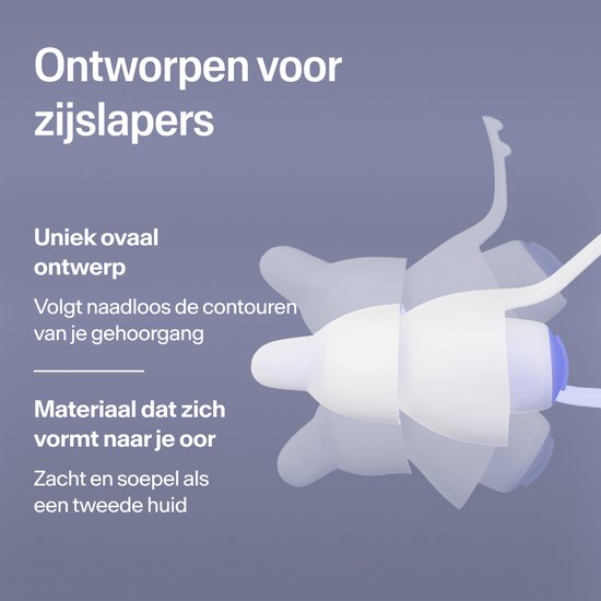 Gedetailleerde illustratie van een Alpine SleepDeep oordopje, dat de ovale vorm en flexibiliteit benadrukt.