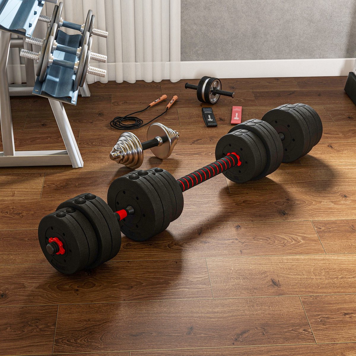 Halter Set - 30kg Verstelbare Dumbbell - 2-in-1 Met Gewichten - Voor Thuis En Fitness - Krachttraining - Zwart – foto 6