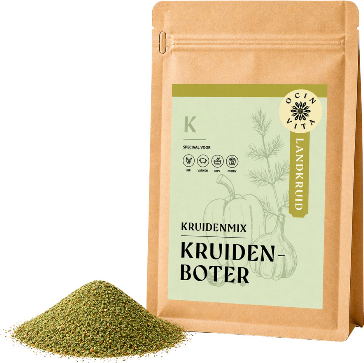 Kruidenboter Kruidenmix 100g – Zelf Kruidenboter Maken – Knoflook & Tuinkruiden – Zonder Zout Toegevoegd – Voor Roomboter of Plantaardige Boter – Ocin Vita