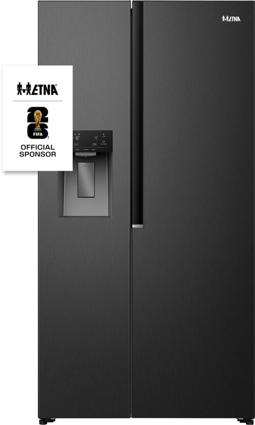 ETNA AKV5178IZWA - Amerikaanse koelkast - No-Frost - 178 cm hoog - 528 liter - Energielabel E - Invriesvermogen 10 kg/24u - Geluidsniveau 40 dB - LED Display - IJs- en waterdispenser - SuperCool - FastFreeze - Deuralarm - Multi Airflow - EnergySaving